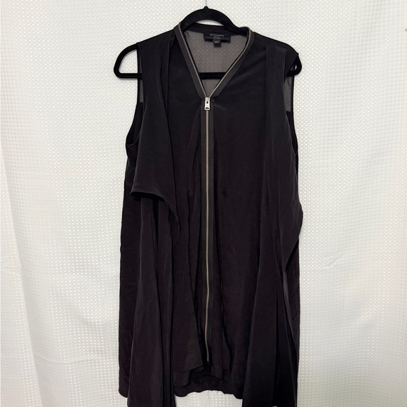 ALLSAINTS Jayda Black Silk Sleeveless Zip Front Asymmetrical Dress Size L - Picture 7 of 12